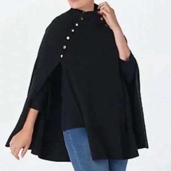 G.I.L.I. Black Knit Cape Sweater with Gold Buttons, XS/S - Picture 1 of 8
